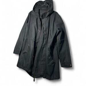 Southpole Men’s Black Military Hooded Full Zip Drawstring Pockets Parka Coat